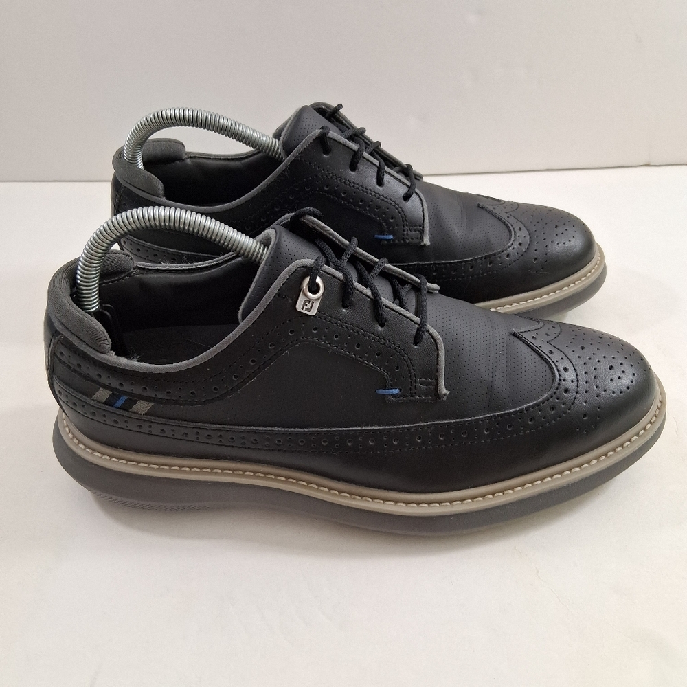 FootJoy Traditions Men 8 Wide Waterproof Black Leather Golf Shoes 57913